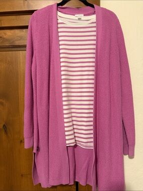 J. Jill Bundle Open-Front Knit Cardigan in Bright Pink